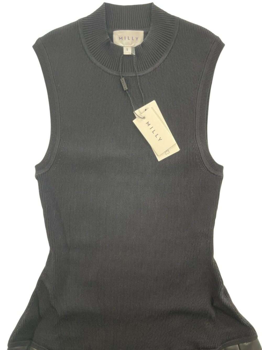 Milly Leather Pleated Skirt Knit Dress Sleeveless Black Size Small MSRP $365 NEW - Picture 3 of 11